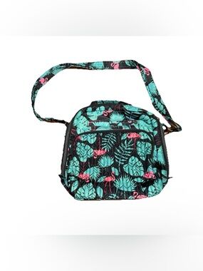 Lug Ranger Monstera Floral Flamingo Print Crossbody Black Multicolor Adjustable